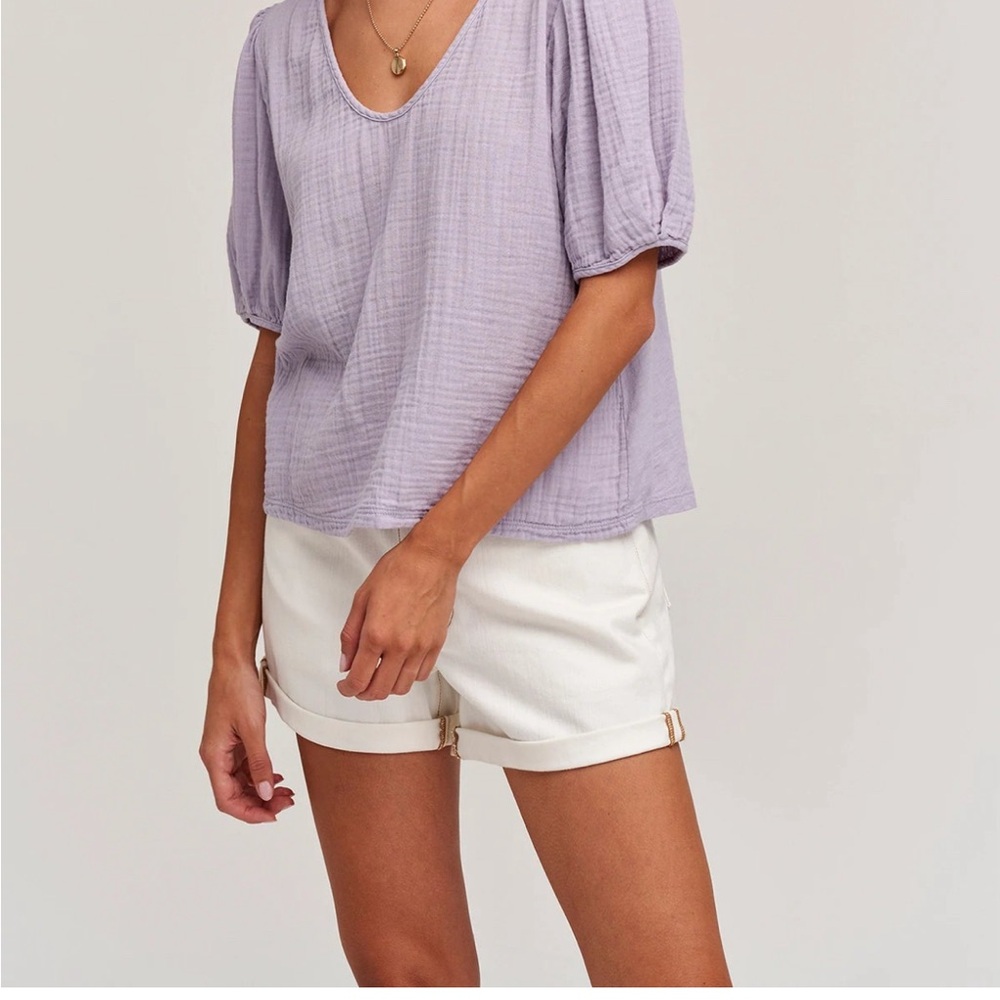 Velvet by‎ Graham & Spencer Louisa Linen Lantern Sleeve Blouse Lavender Size L
